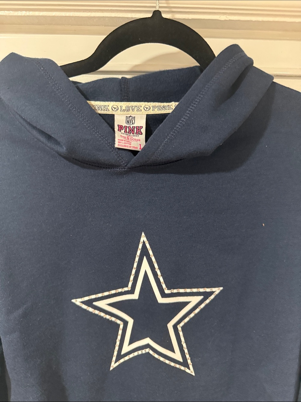 PINK Victoria's Secret NFL cowboys Navy Hoodie with White rhinestone Star